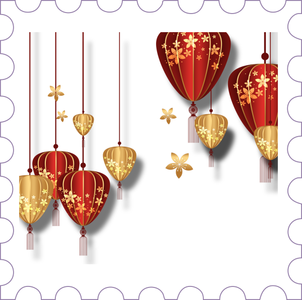 Китайские фонарики на прозрачном фоне к новому году