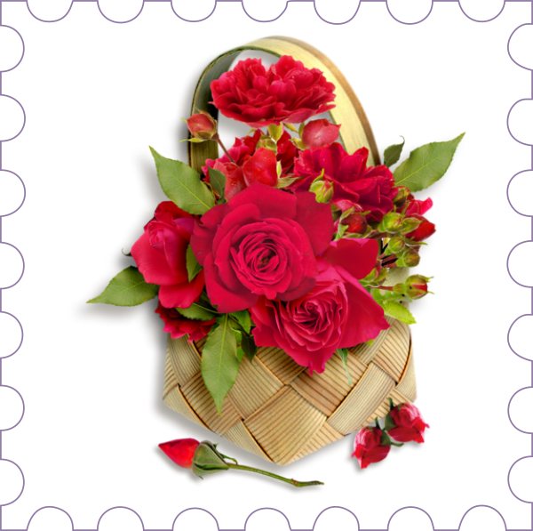  Изображение на прозрачном фоне в формате PNG с днем рождения: Розы в корзине