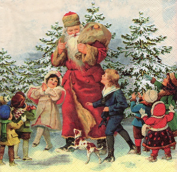 Дед Мороз и дети ретро картинка